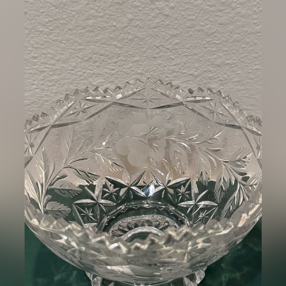 Vintage 24% Lead Crystal Lausitzer Bowl/Vase with Etched Roses & Leaves - Picture 4 of 9